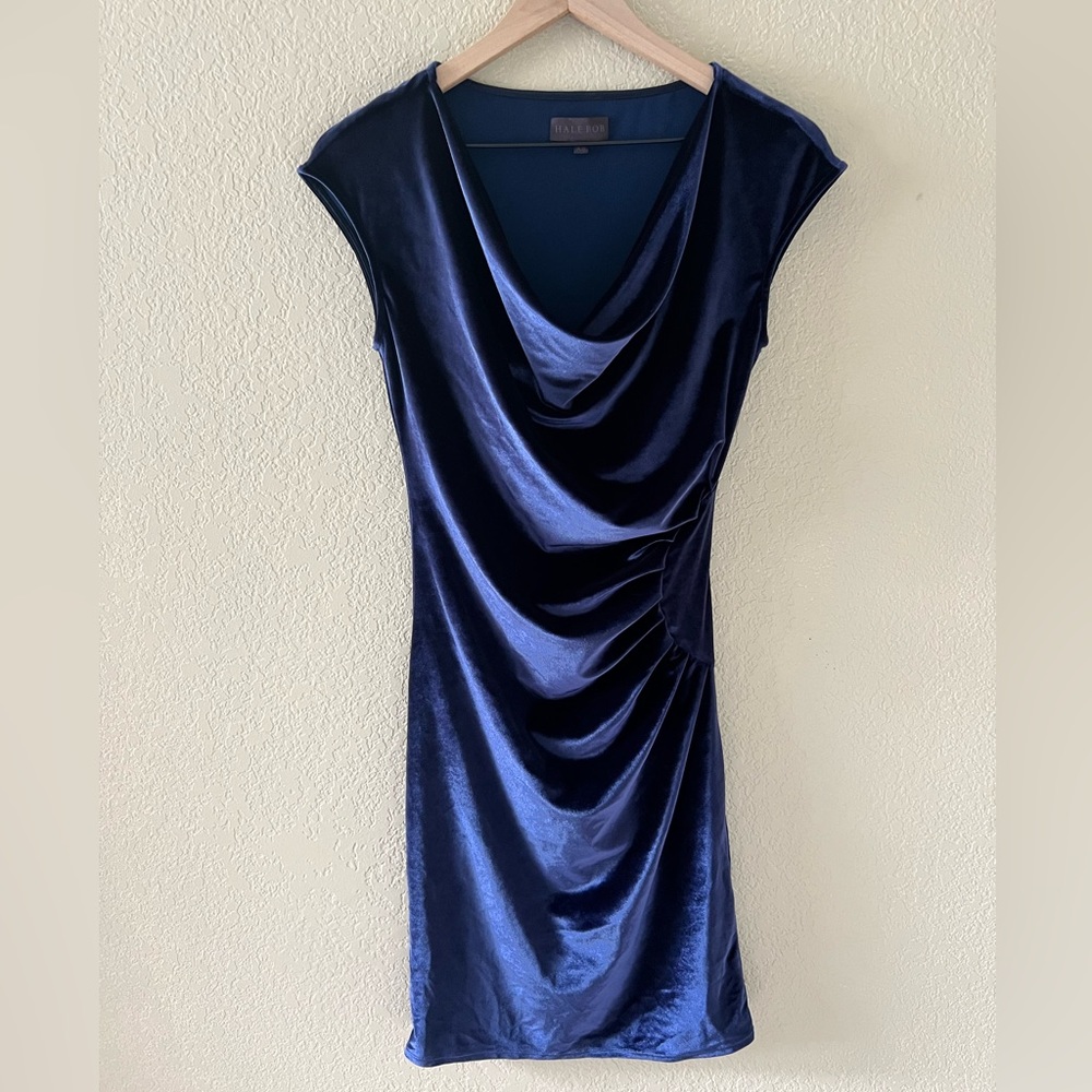 Hale Bob Vinita Velvet Ruched cowl neck Dress size XS